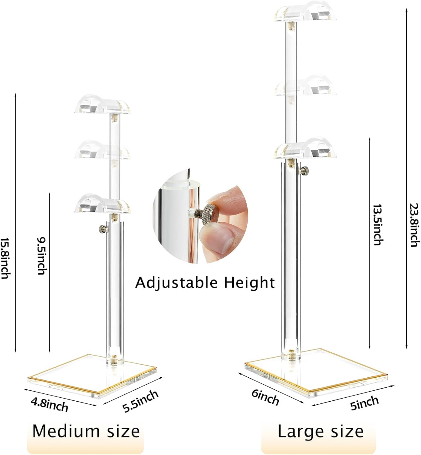 Adjustable Purse Display Stands, 2pc-9" to 16"&13"-24", Acrylic Purse Holder Stand, 8.5mm Thick Base Clear Handbag Hanging Stand for Vendor Boutique Retail Counter Display Tote Bag Clutch Jewelry