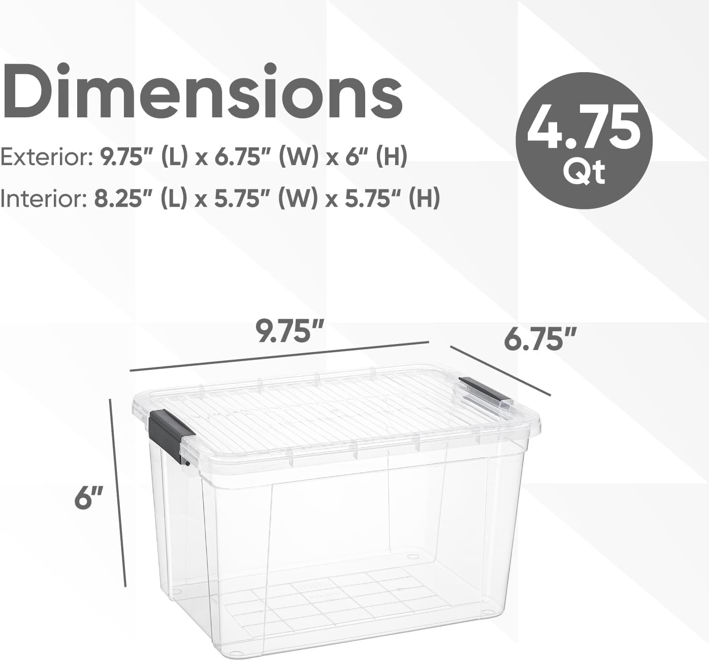 Superio Clear Storage Boxes with Lids, 4.75 Quart Plastic Container Bins for Organizing, Stackable Crates, BPA Free, Non Toxic, Odor Free, Organizers for Home, Office and Dorm, 8 Pack