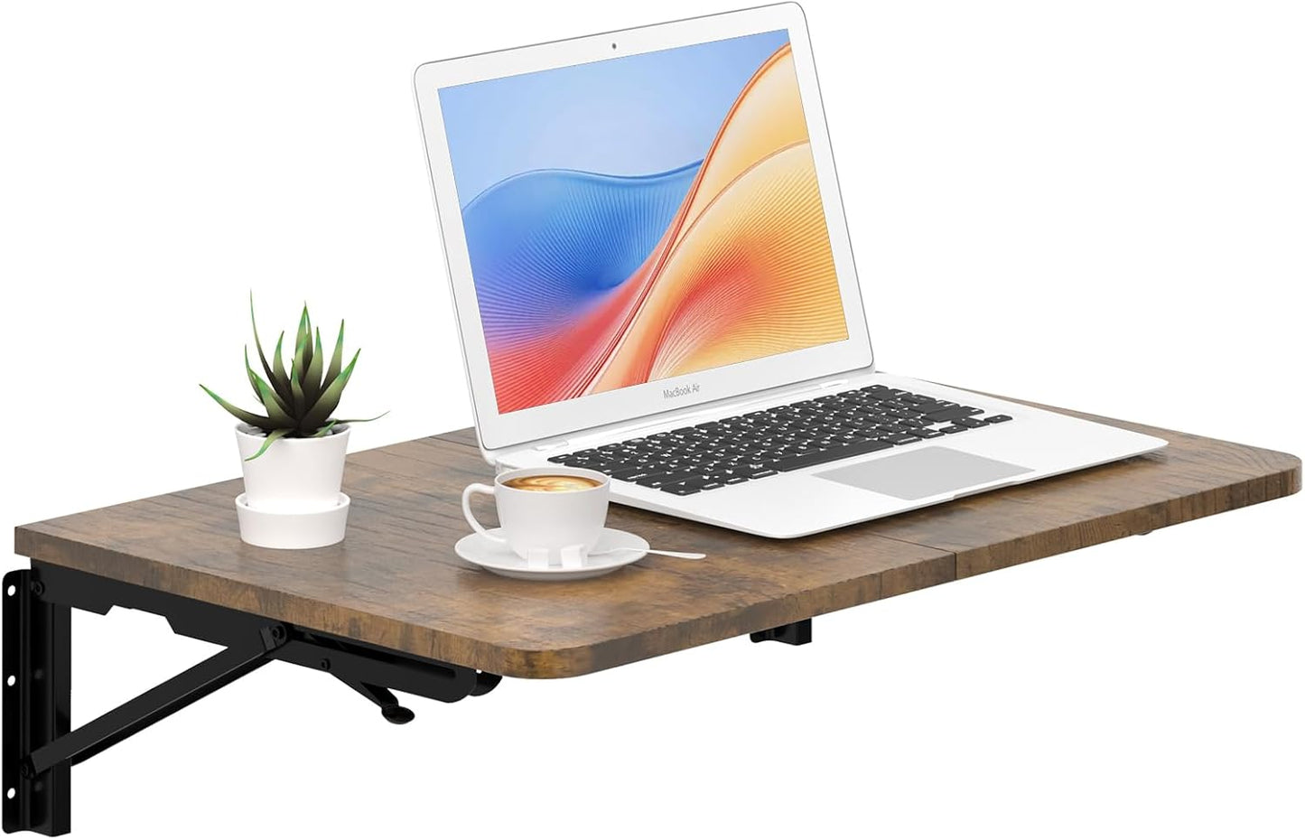 TEAMIX Wall Mounted Folding Table, Rustic Brown Floating Desk for Small Spaces Laundry Shelf with Heavy Duty Brackets Floating Desk for Garage, Utility Room, Kitchen, Laundry Room