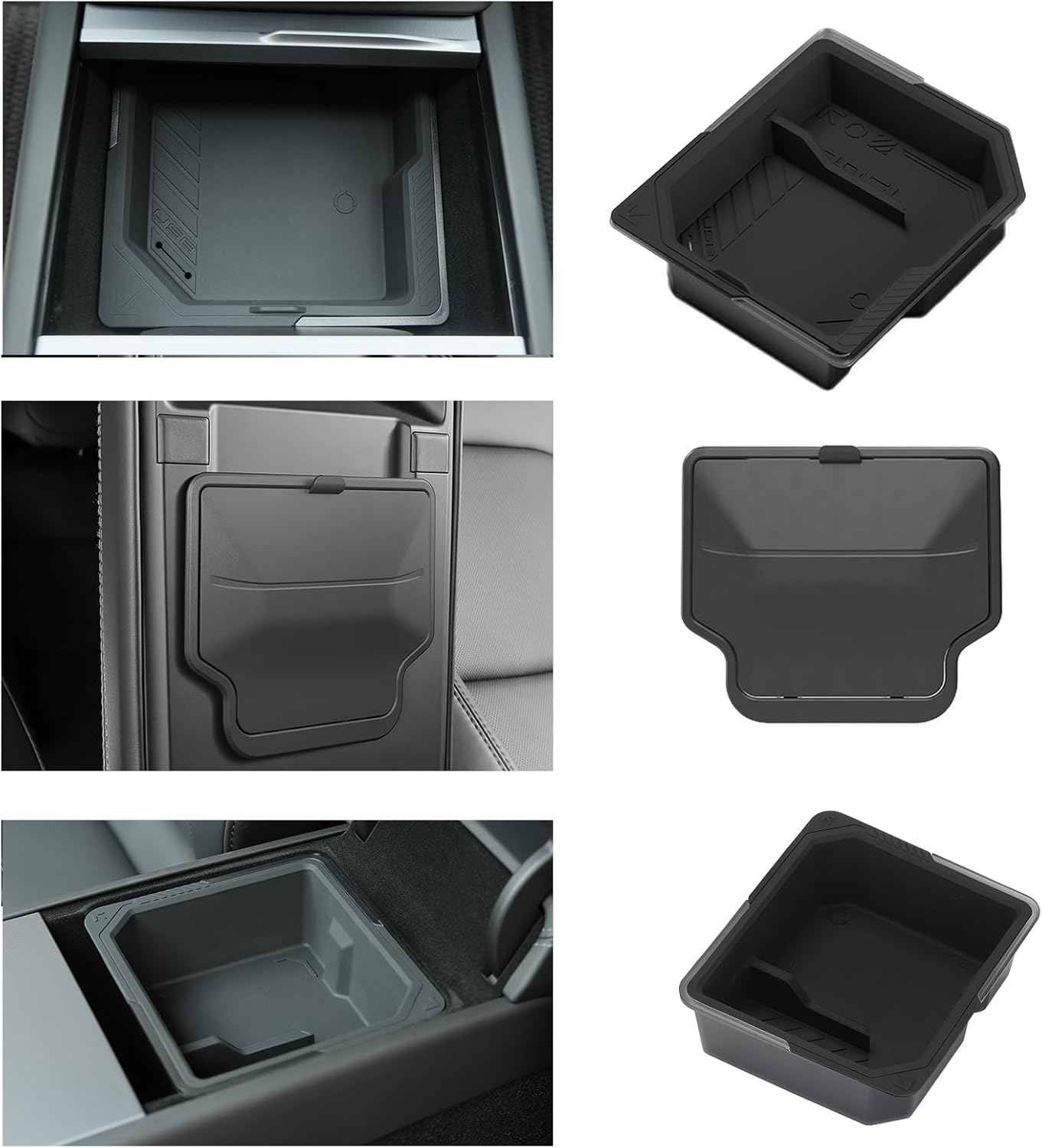 Center Console Organizer for 2025 2026 Tesla Model Y Juniper – 3PCS Hidden Console & Armrest Organizer (Black)