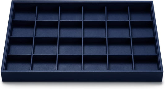 Oirlv Stackable Premium Leather Jewelry Trays 24 Grid Jewelry Organizer for Drawer Rings Earrings Holder Organizer