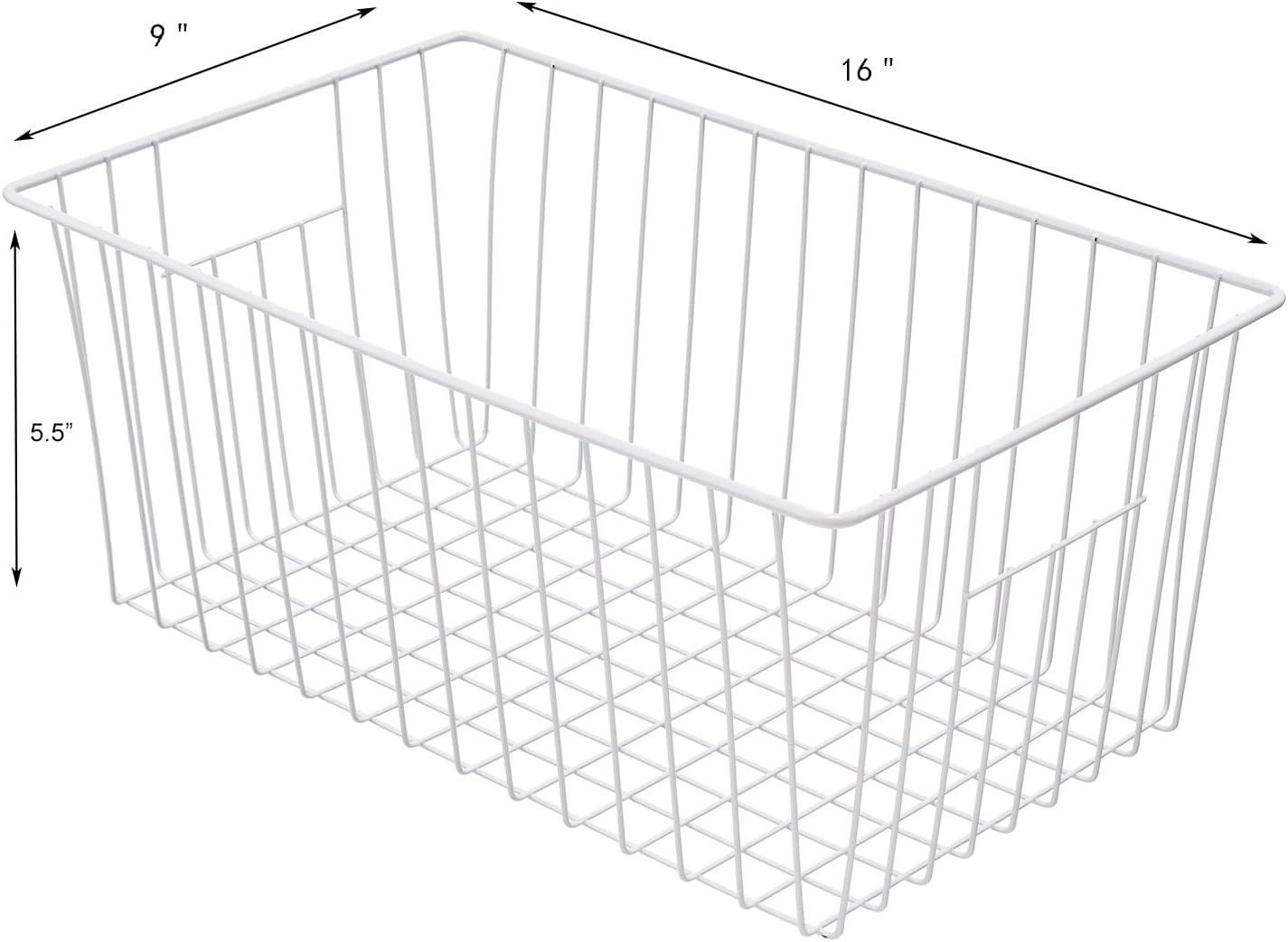 Freezer Baskets Organizer, Refrigerator Metal Wire Storage Divider, Household Container Bins with Handles for Kitchen, Pantry, Cabinet, Closets - Pearl White (6, 16in x 10in x 5.5in)