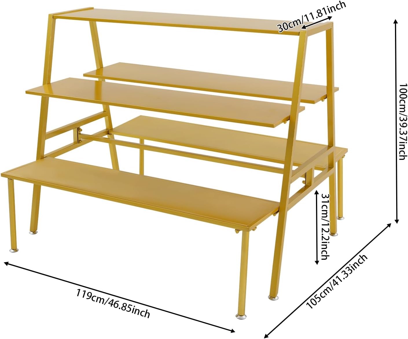 Nesting Tables for Retail Display, 3 Tier Metal Shoe Handbag Display Stand, Modern Retail Display Tables for Boutiques, Floor Standing Double Side Display Riser Shelf for Clothing Stores (Gold)