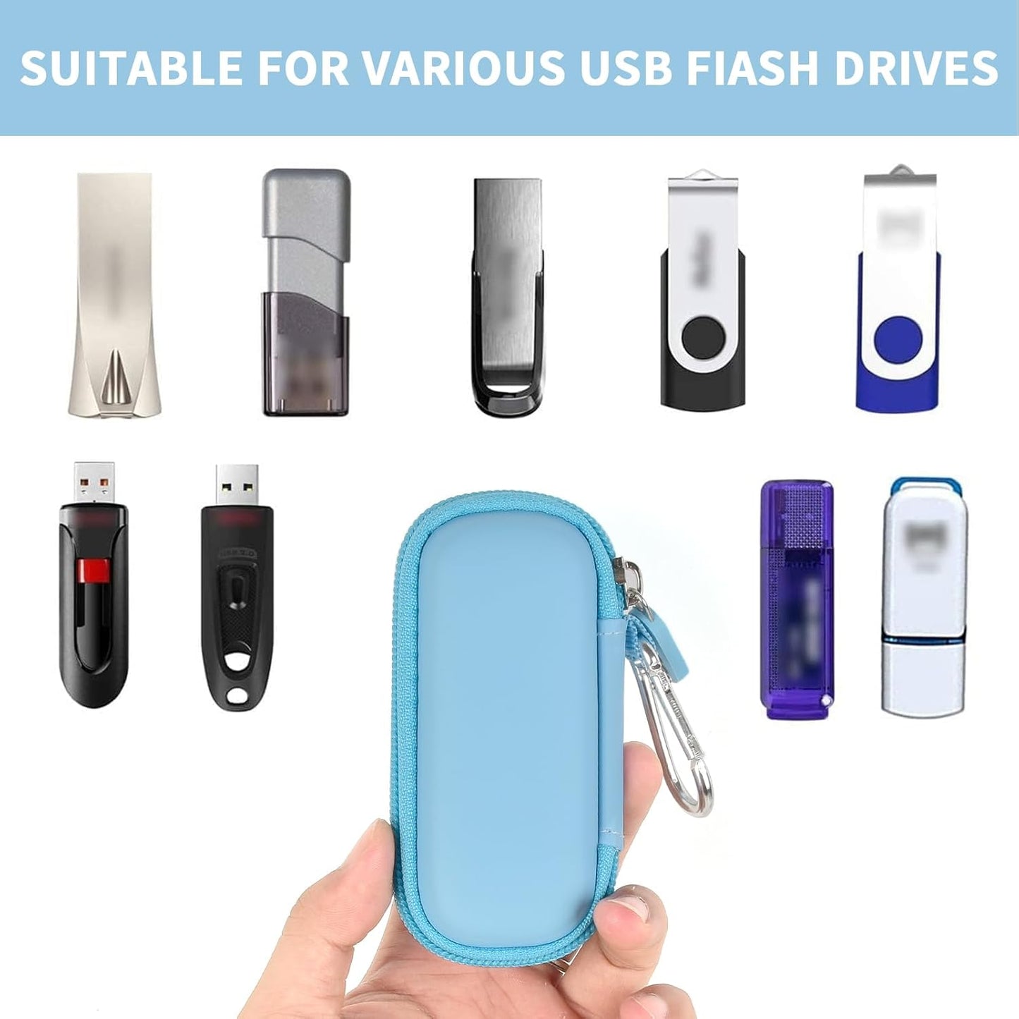 USB Flash Drive Case, SD Card Holder Compatible with Thumb Drive, Memory Cards, SDXC SDHC Storage Bag, Electronic Accessories Organizer for SanDisk for Samsung for Inland (Light Blue)