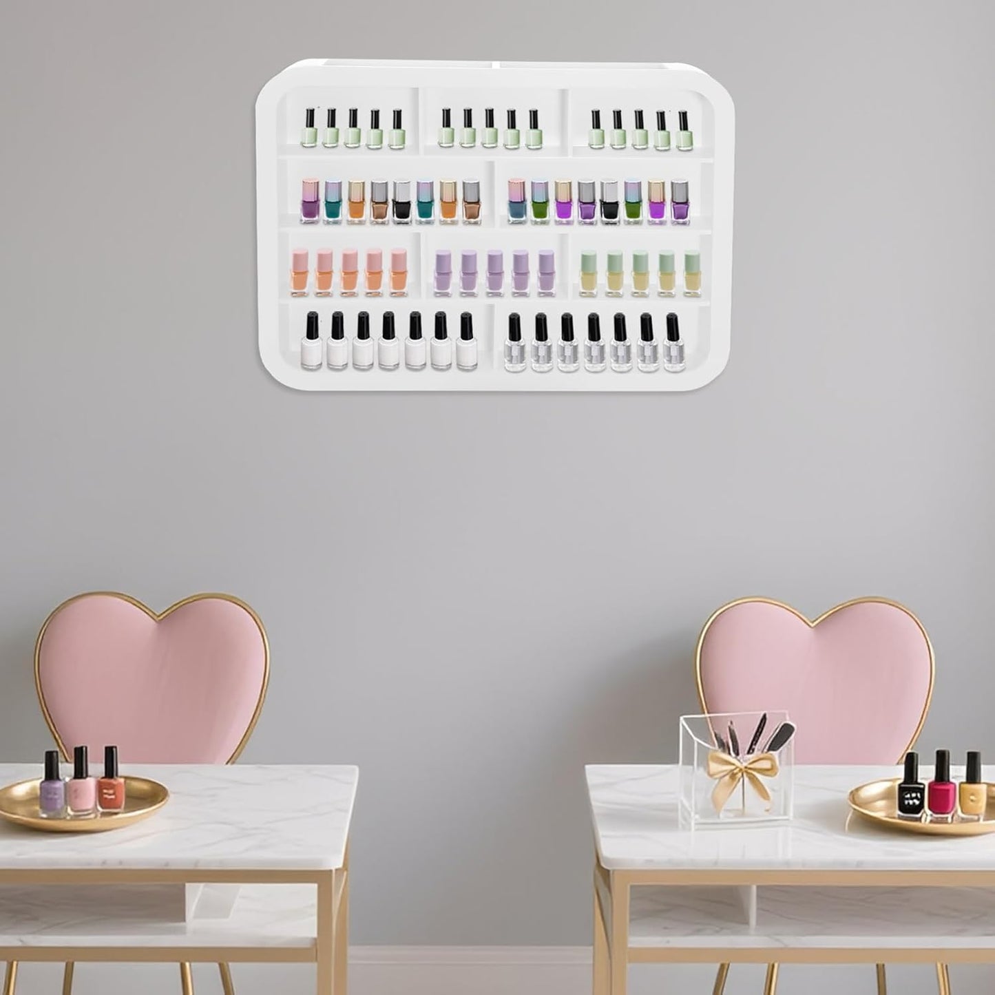 Wall Mounted Nail Polish Racks 4 Tier Hanging Nail Polish Storage Holder Cosmetic Display Stand Nail Polish Shelf Organizer for Home Salon Business Spa