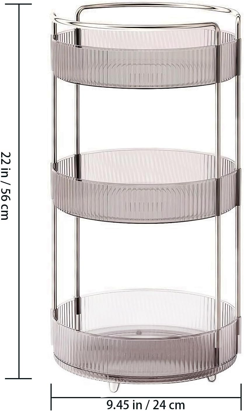 360° Rotating Makeup Organizer for Vanity, Skincare Perfume Organizers and Storage for Bathroom Countertop, Makeup Brush Holder Lazy Susan for Counter (Grey, 3 Tier)