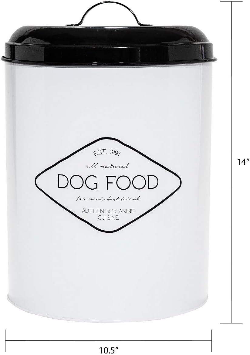 Amici Pet, , Buster All Natural Dog Food Large Metal Storage Bin, White