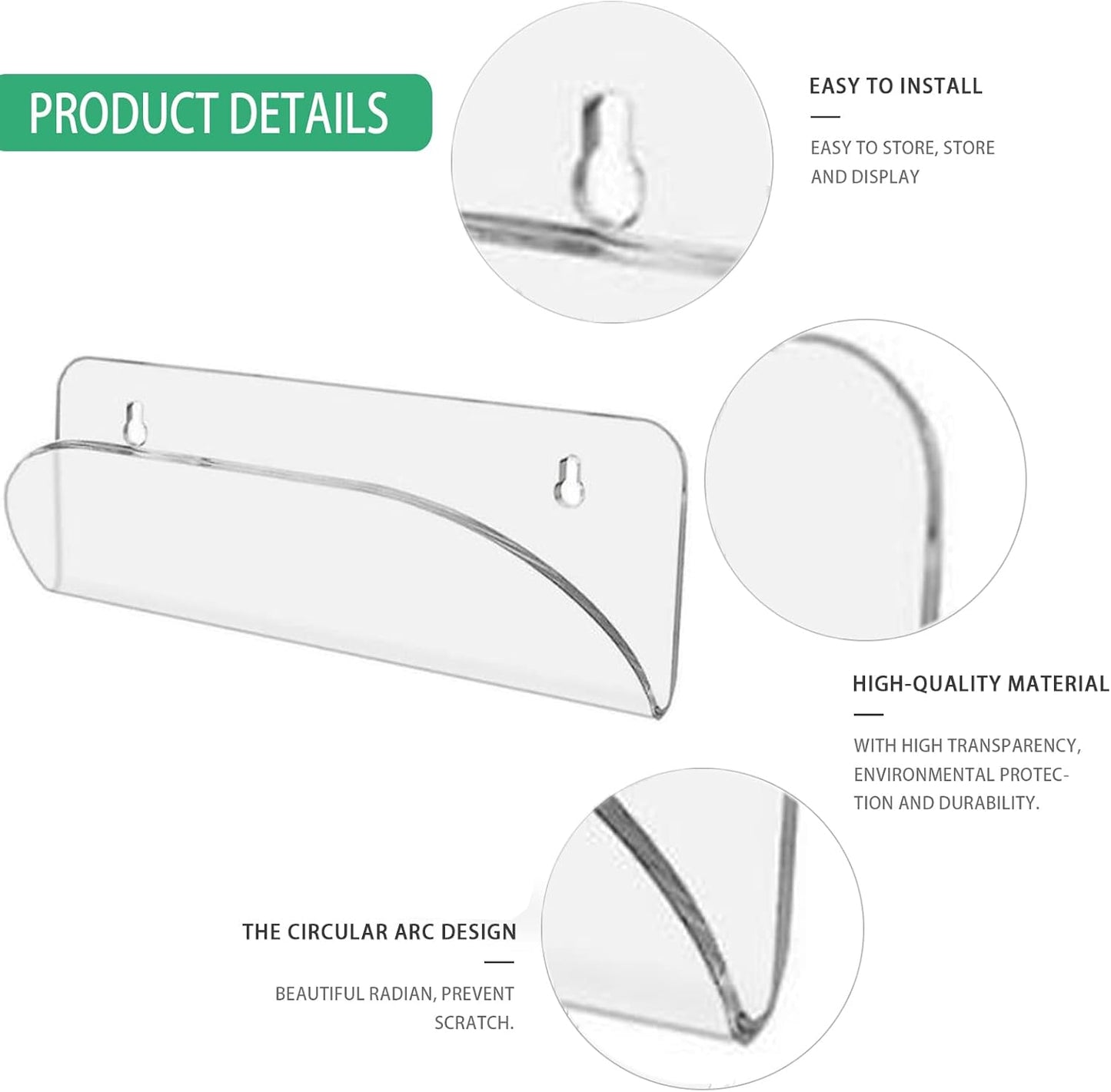 BiJun Skateboard Wall Mount Display Rack Skateboard Hanger Wall Mount Deck Clear Display and Storage Longboard Deck Horizontal Display Stand
