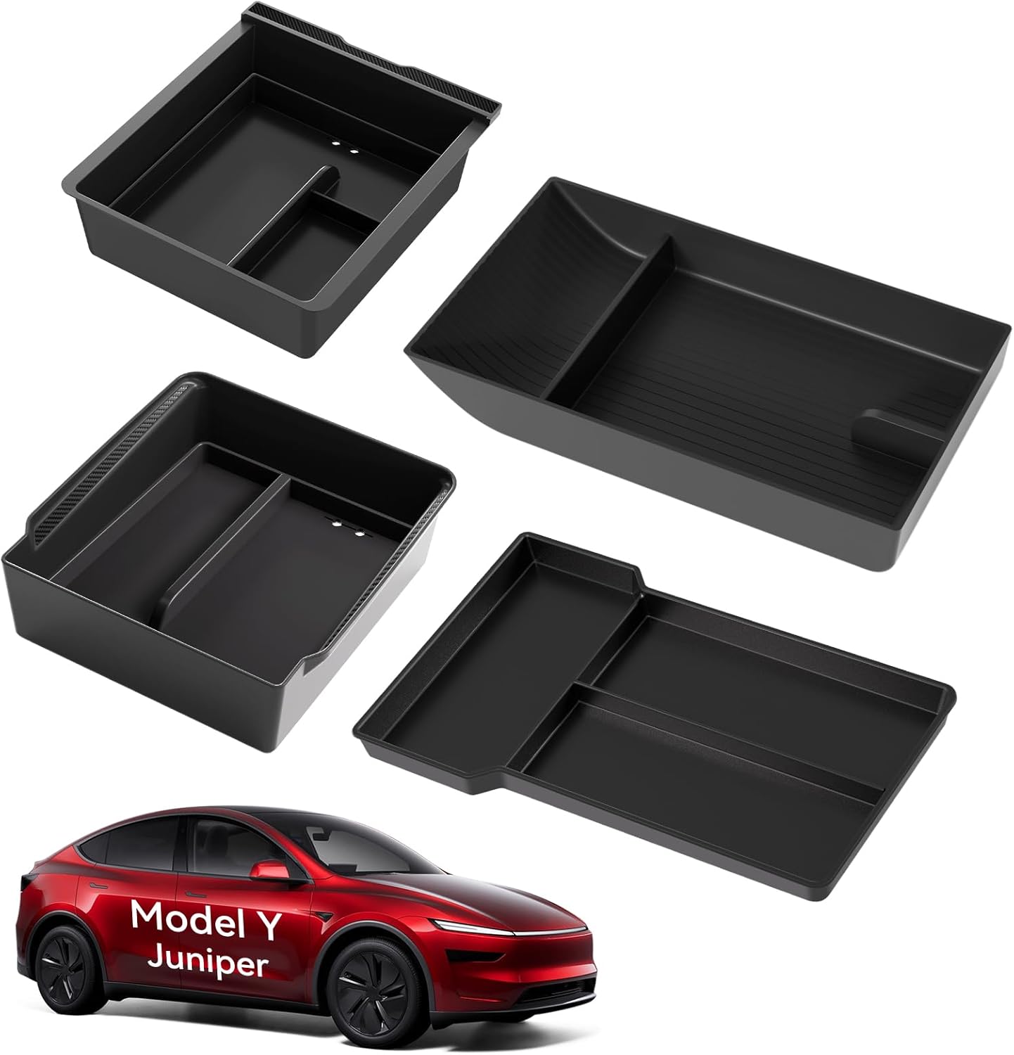 for Tesla New Model Y Juniper Center Console Organizer Tray Divided Storage Double Layer Space Slide smoothly Model Y 2025 2026 Accessorie - 4 PCS, Black