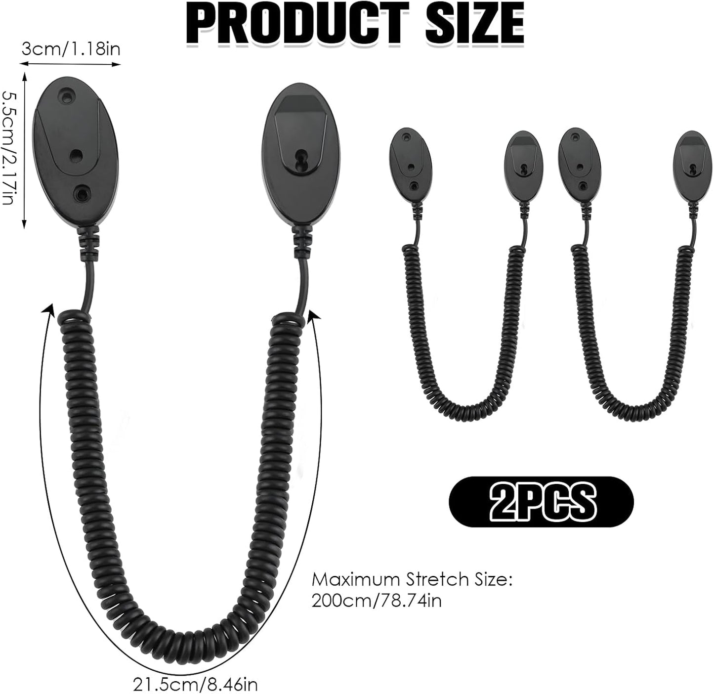 Magnetic Remote Leash Control Holder with Security Cable, Retractable Tidy Anti-lost Rope Organizer Easy Installation Stable Suitable for Projector TV Fan and Air Conditioner Remotes (2Pcs Black, L)