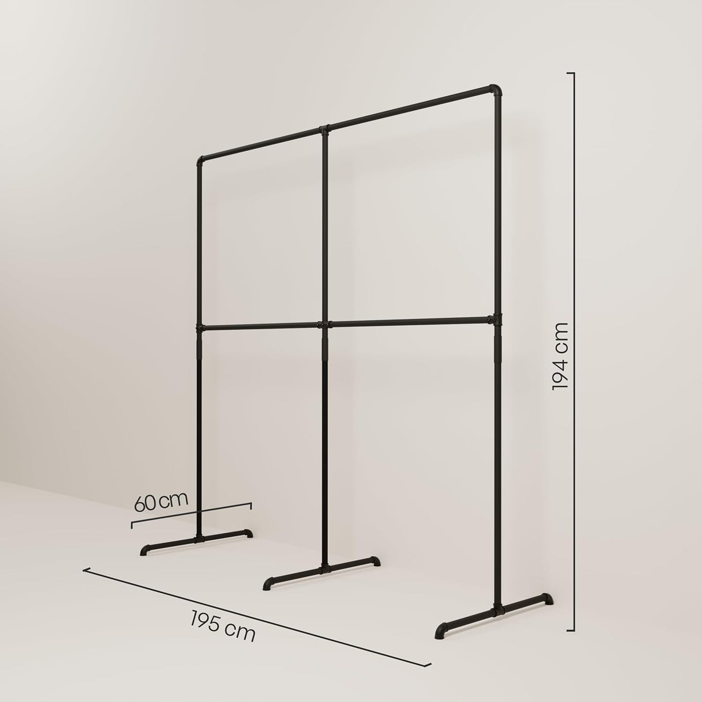 pamo Industrial Design garment rack - LAS 2 Black - freestanding Coat Rack for Walk-In Wardrobe Wall I Clothes Rack Made of Black Sturdy Pipes freestanding from Water Pipe