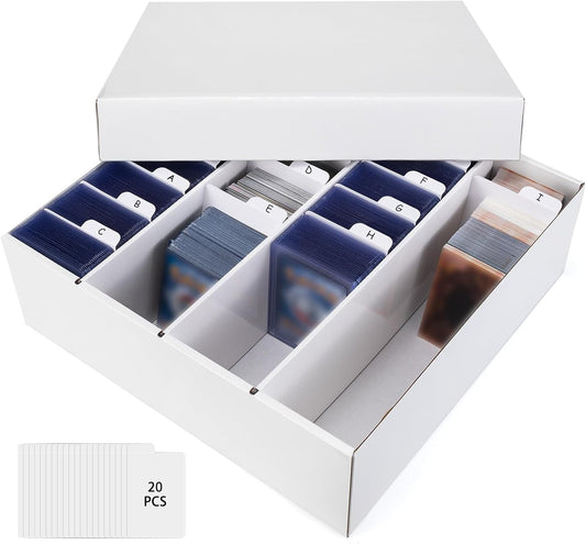 Trading Card Storage Box, 4 Row 3200 Count Collector Cards Box with Divider, White Corrugated Cardboard Compatible with Top Loader Organizer Sorting Tray Box for Sports Cards, MTG, TCG Cards (1-Pack)