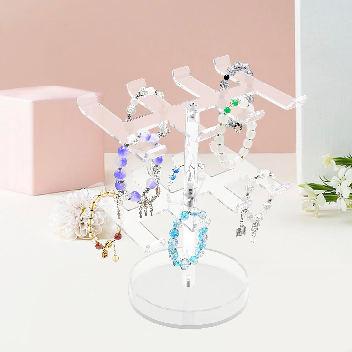 Bigfety Bracelet Holder Organizer, 2 Tier Acrylic Bracelet Display Stand for Women