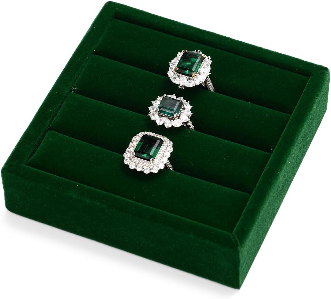 Green Velvet 3-Slots Jewelry Ring Display Tray Showcase Small Jewelry Display Organizer Tray for Rings(S)