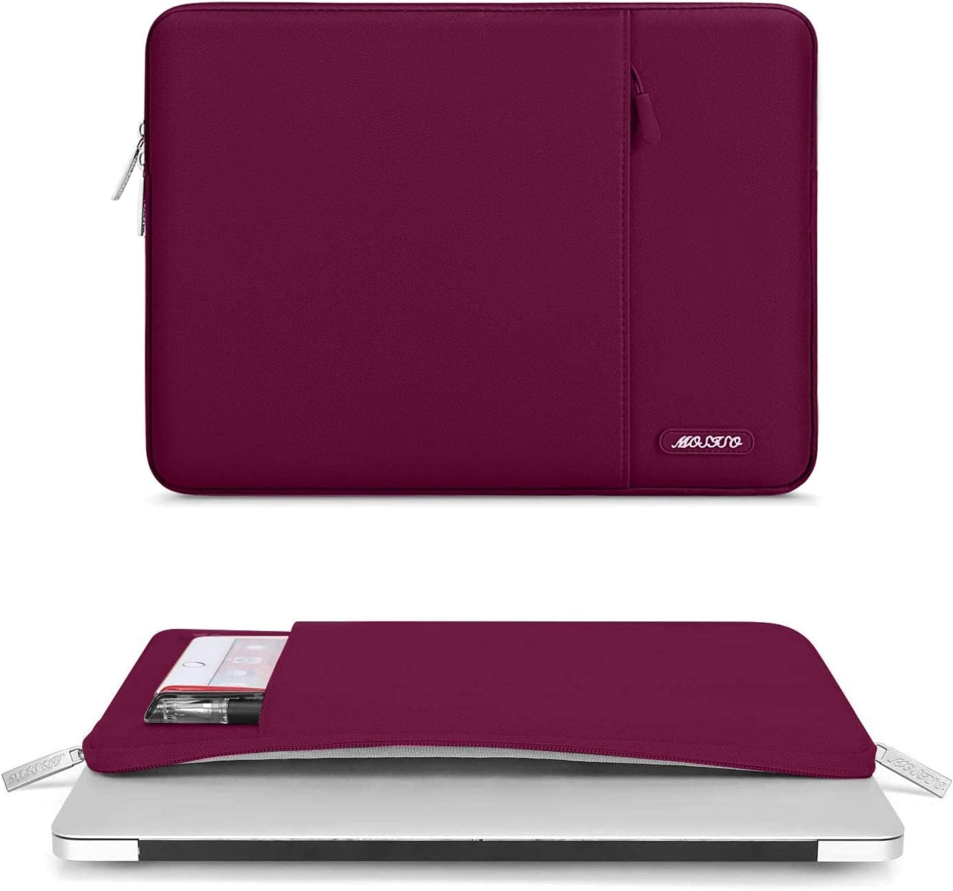 MOSISO Laptop Case 13.3 inch, 13-13.3 inch Laptop Sleeve Compatible with MacBook Air/Pro 13/Pro 14 M5 M4 M3 M2 M1, HP Dell ASUS Lenovo,Polyester Vertical Computer Sleeve Bag with Pocket, Wine Red