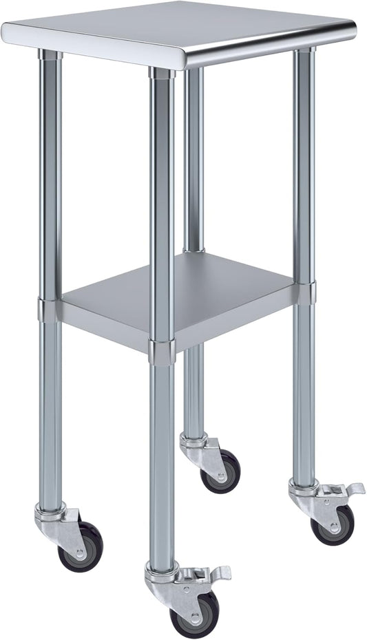 AmGood 18" x 18" Stainless Steel Work Table with Casters | Heavy Duty Metal Utility Table On Wheels | Kitchen Island Cart