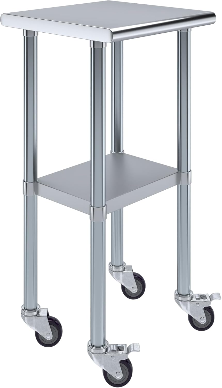 AmGood 18" Long x 18" Deep Stainless Steel Table with Casters