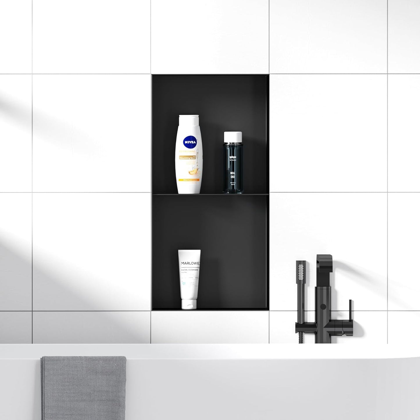 Stainless Steel Shower Niche 12" X 24", No Tile Needed Wall Niche Shower with Double Shelves, Recessed Shower Shelf for Bathroom Storage, Matte Black