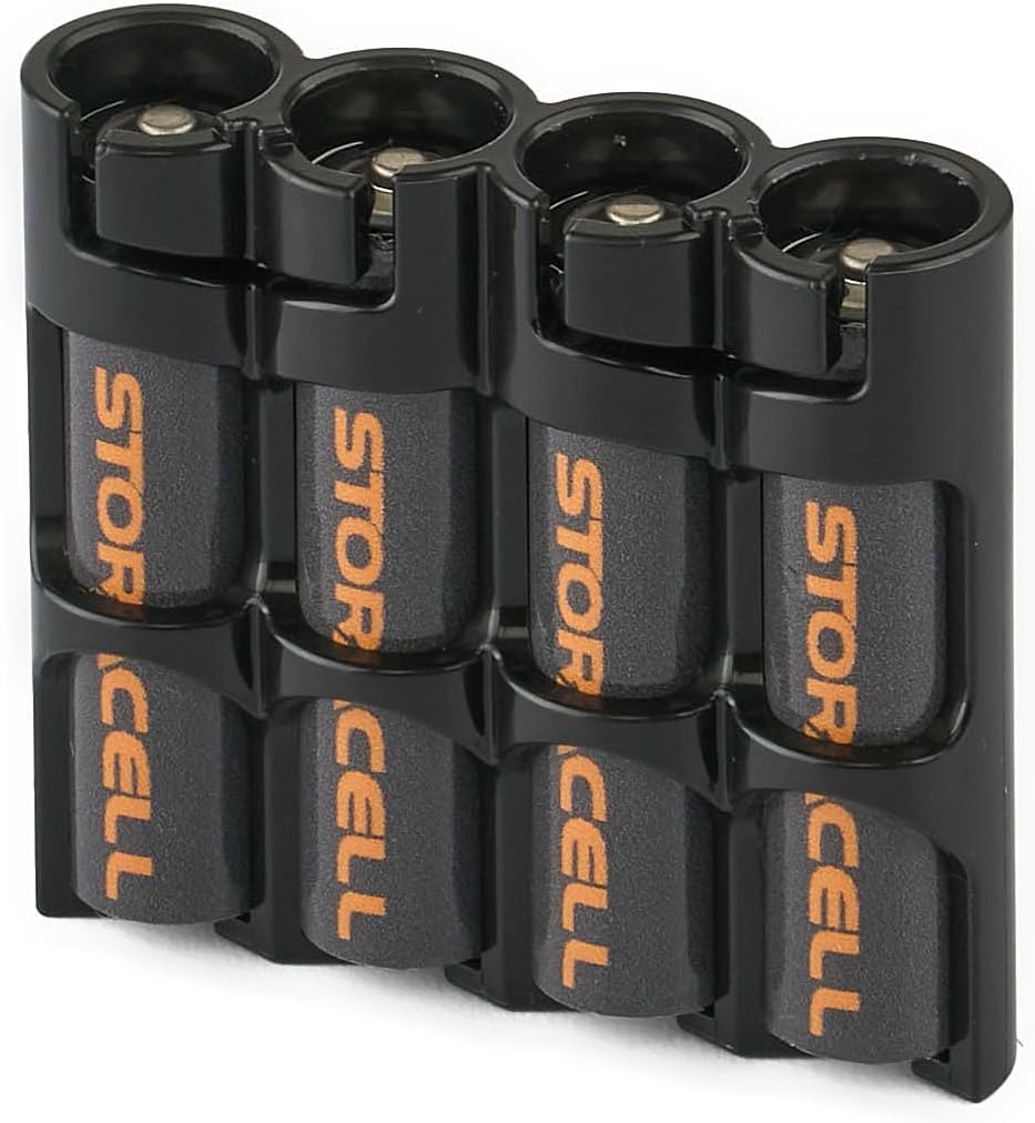 Storacell by Powerpax Slimline AAA Battery Storage Caddy, Black, Holds 4 Batteries (Not Included)