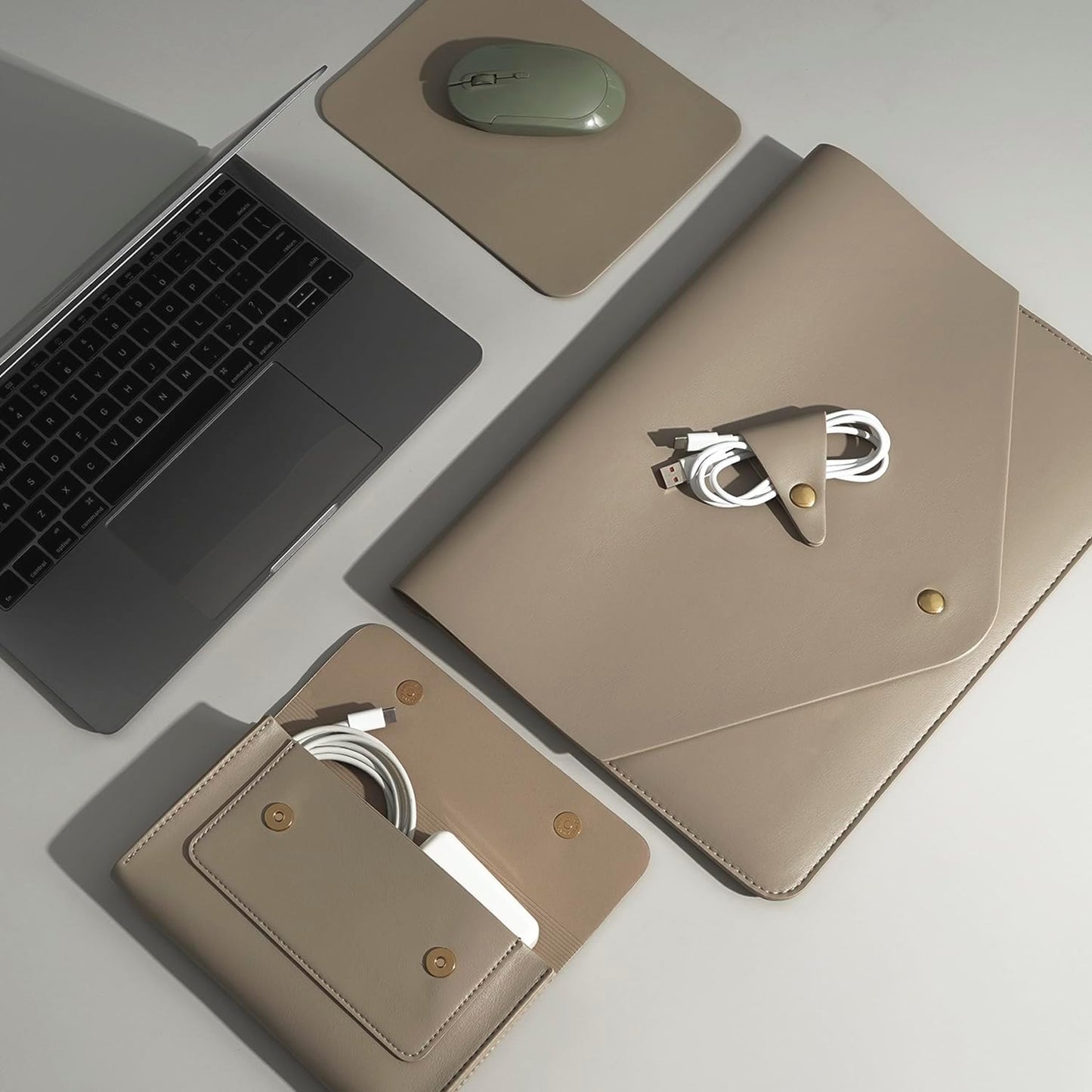 PU Leather Laptop Sleeve Compatible with New 15.3 inch MacBook Air 2023 2024, Surface Laptop 15, Surface Book 13.5, Surface Laptop Studio Color Khaki