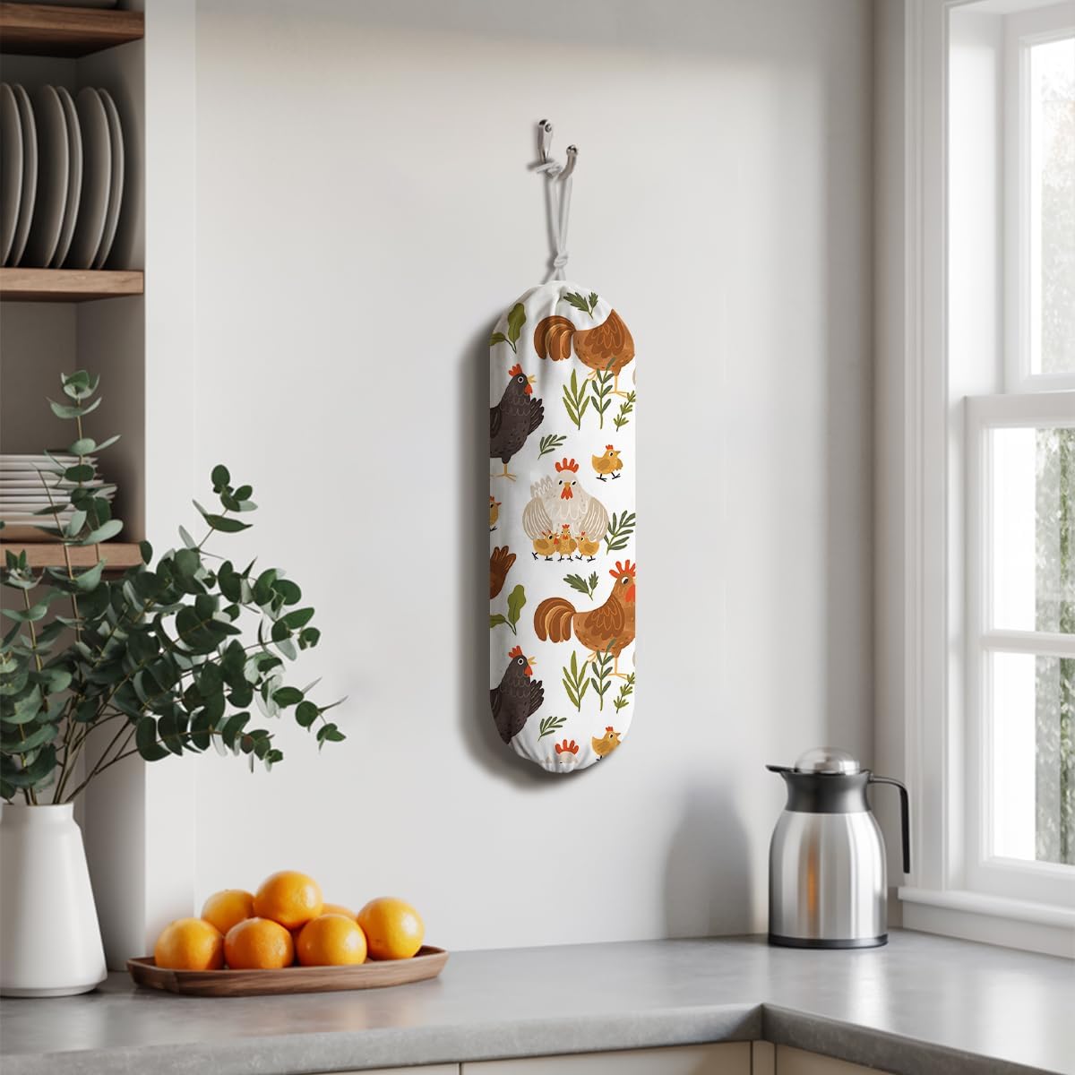 Chicken Animal Plastic Bag Holder, Funny Chickens Grocery Bags Storage Organizer, Reusable Shopping Bags Dispenser for Kitchens Pantry, Farmhouse Kitchen Decor Gifts, Kitchen Pattern Garbage Bag 46