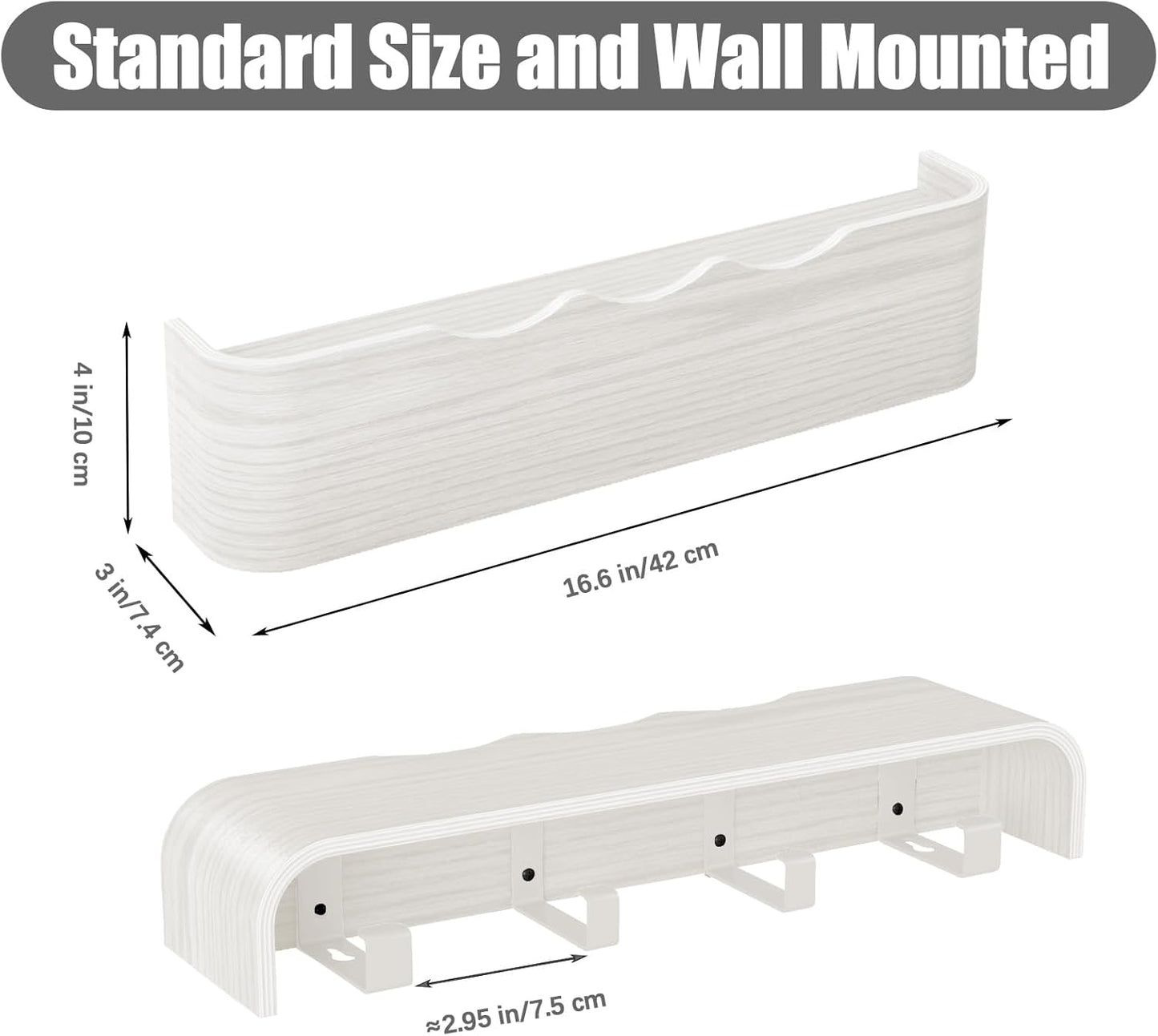 Coat Rack Wall Mount with Shelf 4 Hidden Hooks Modern Wooden Key Holder Entryway Organizer for Hallway Bedroom Bathroom Home Decor Storage for Hanging Coats Hats Bags Towels, Wave-Shape White
