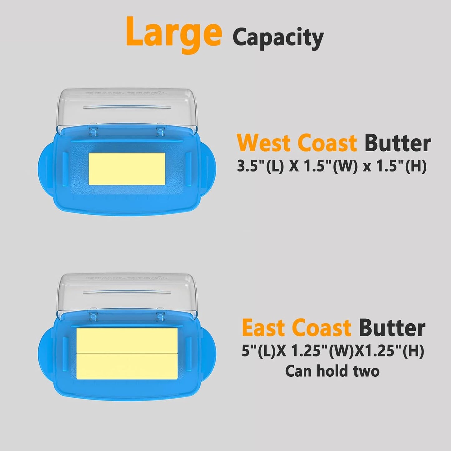 Blue Butter Dishes with Lid for Countertop Refrigerator, Clear Butter Dish Plastic Flip Top Lid Butter Container with Spreader, Non-Slip Bottom Butter Holder Keeper (Transparent Cover Blue)