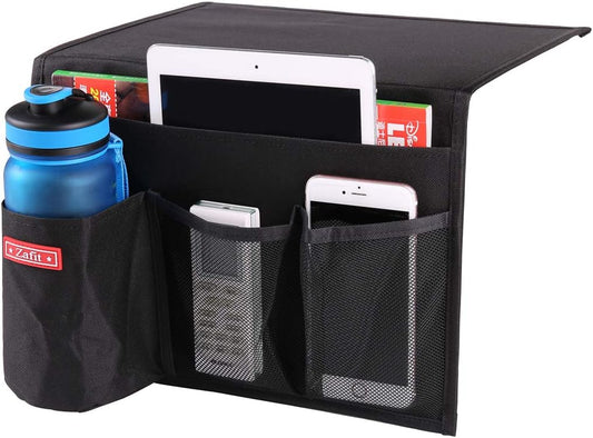 Bedside Storage Organizer - Table Cabinet Organizer Caddy for Remotes, Phone, Glasses (4 Pockets - Black)