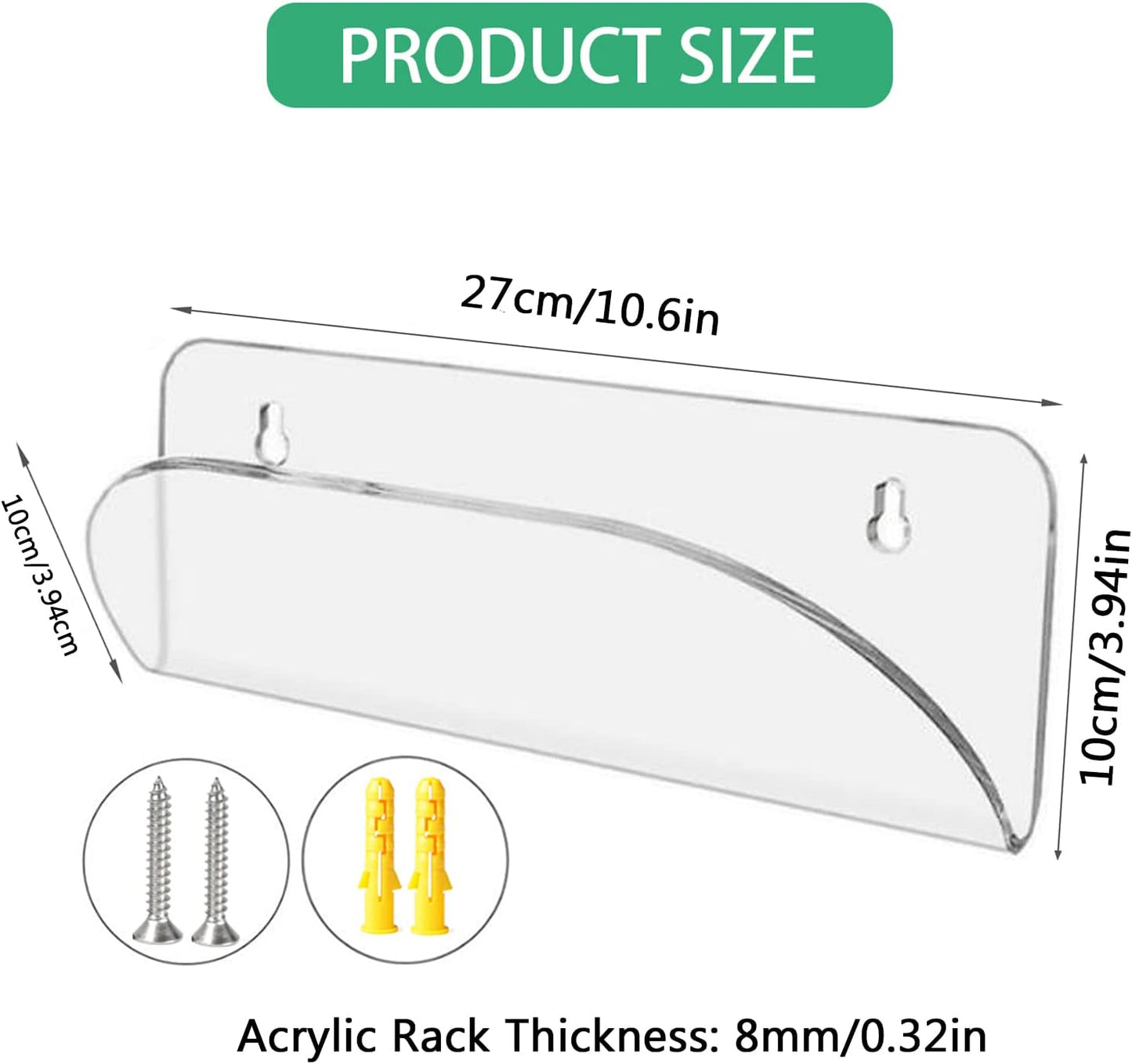 BiJun Skateboard Wall Mount Display Rack Skateboard Hanger Wall Mount Deck Clear Display and Storage Longboard Deck Horizontal Display Stand