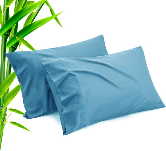 TELUS Blue Pillow Cases Queen Size 2 Pack, Bamboo Rayon Cooling Pillowcases with Envelope Closure, Cool Breathable Pillow Cover for Hot Sleepers & Night Sweats, 20x30 inches