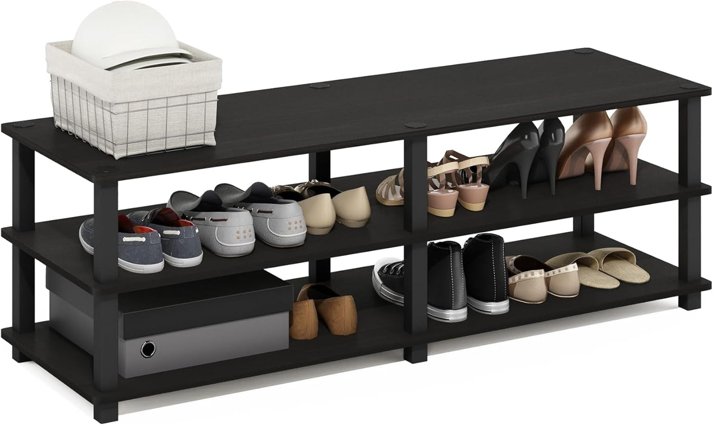 Furinno TURN-S-TUBE Shoe Rack, 3-Tier Shoe Organizer, Shoe Storage Rack with No Tools Assembly, 11.6 x 47.2 x 15.4, for Closet Entryway, Office, Garage, Espresso/Black