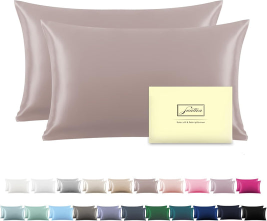 Silk Pillowcase for Hair and Skin,Soft,Breathable and Sliky 100% Queen Silk Pillow Case Set of 2,Both Sides Natural Mulberry Silk Pillowcases with Hidden Zipper(Queen Size 20"X 30",2pcs)