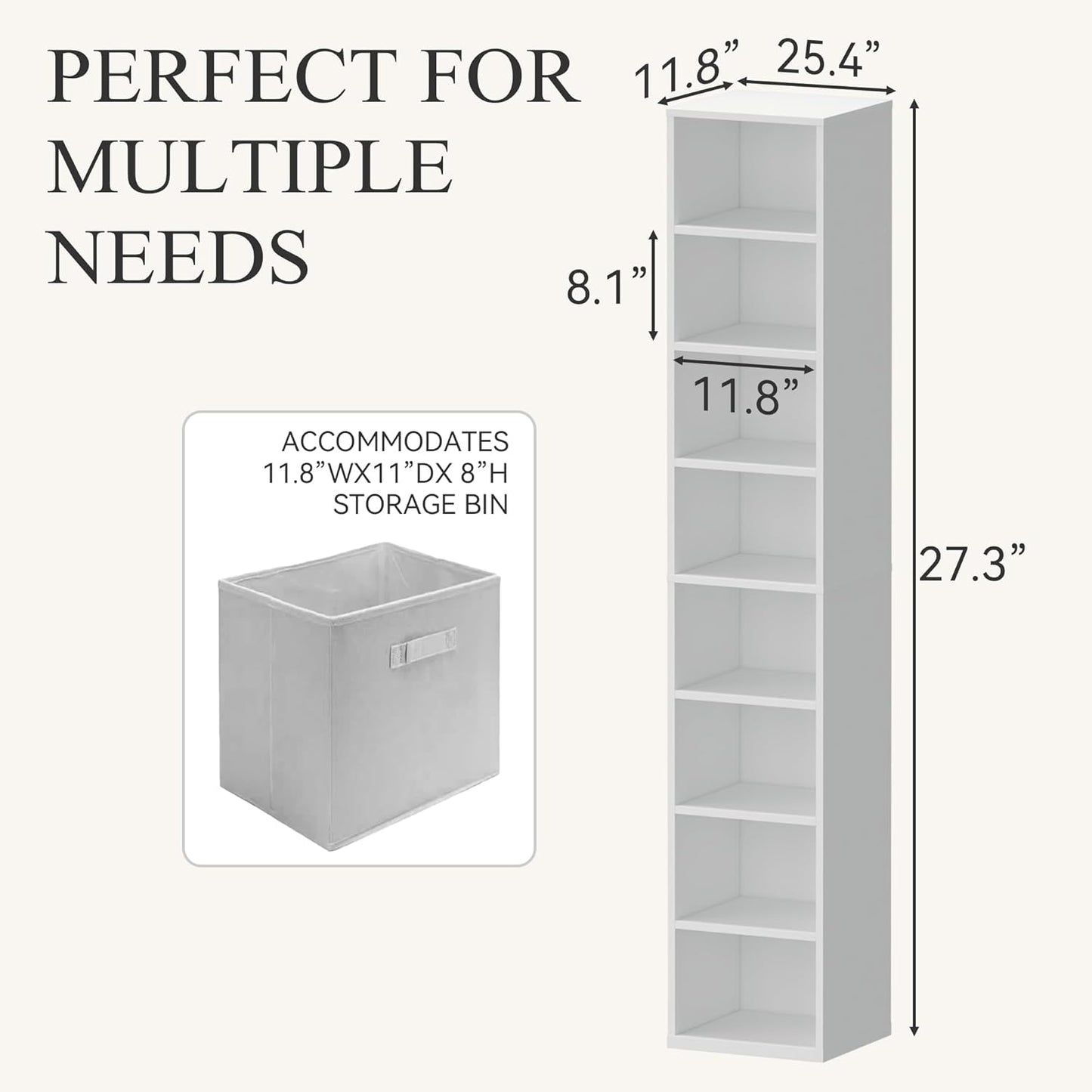 Wood Cube Storage Organizer White Bookshelf - 1-Tier Freestanding Storage Cabinet with Legs for Home Office, 8-Cubes Open Shelf