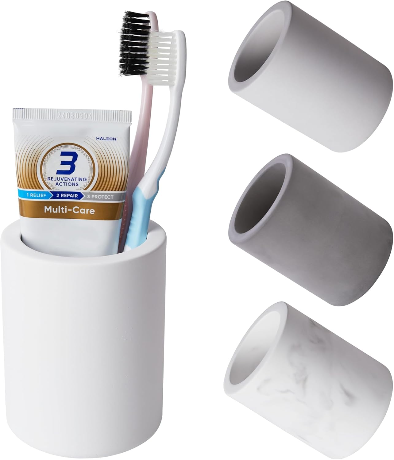 Drying Stone Toothbrush Holder, Diatomite Toothbrush Cup for Bathroom Counter, Quick Drying Electric Toothbrush and Toothpaste Holder Bathroom Organizer, White