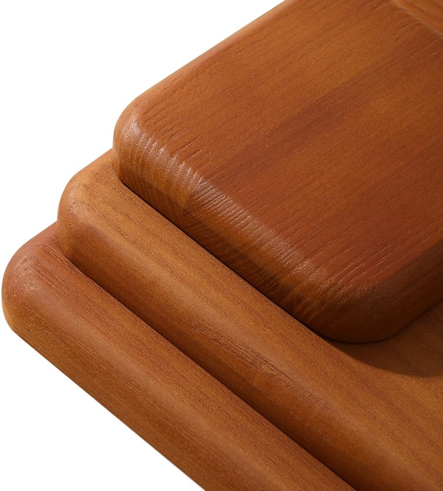 Wooden Jewelry Display Tray Rounded Rectangle Ring Showcase Stackable Elegant Bracelet Watch Jewelry Organizer for Personal Use and Commerce (Old Lace, Small-W 3.9'' x H 0.6'' x L 3.9'')