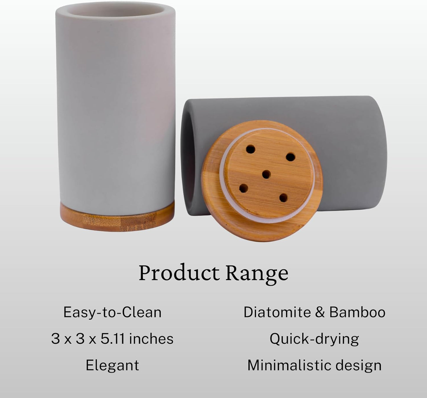 Matani Bamboo Toothbrush Holder Diatomite Tooth Brush Organizer - Storage Stand for Small Bathroom & Counter - Removable Base & Drain Holes, Water-Absorbent & Quick-Drying (Off White)