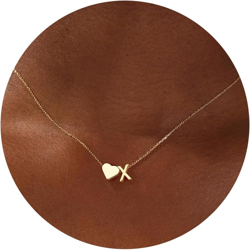 Turandoss Christmas Gifts for Grandkids - Dainty 18K Gold Plated Tiny Heart Initial A-Z Letter Pendant Necklace Stocking Stuffers for Teen Girls Jewelry