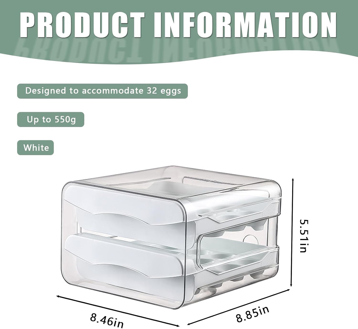 Refrigerator egg rack, egg container, egg storage box, double-layer transparent surface stackable, concave and convex handle kitchen storage organizer, bracket tray, refrigerator organizer (White)