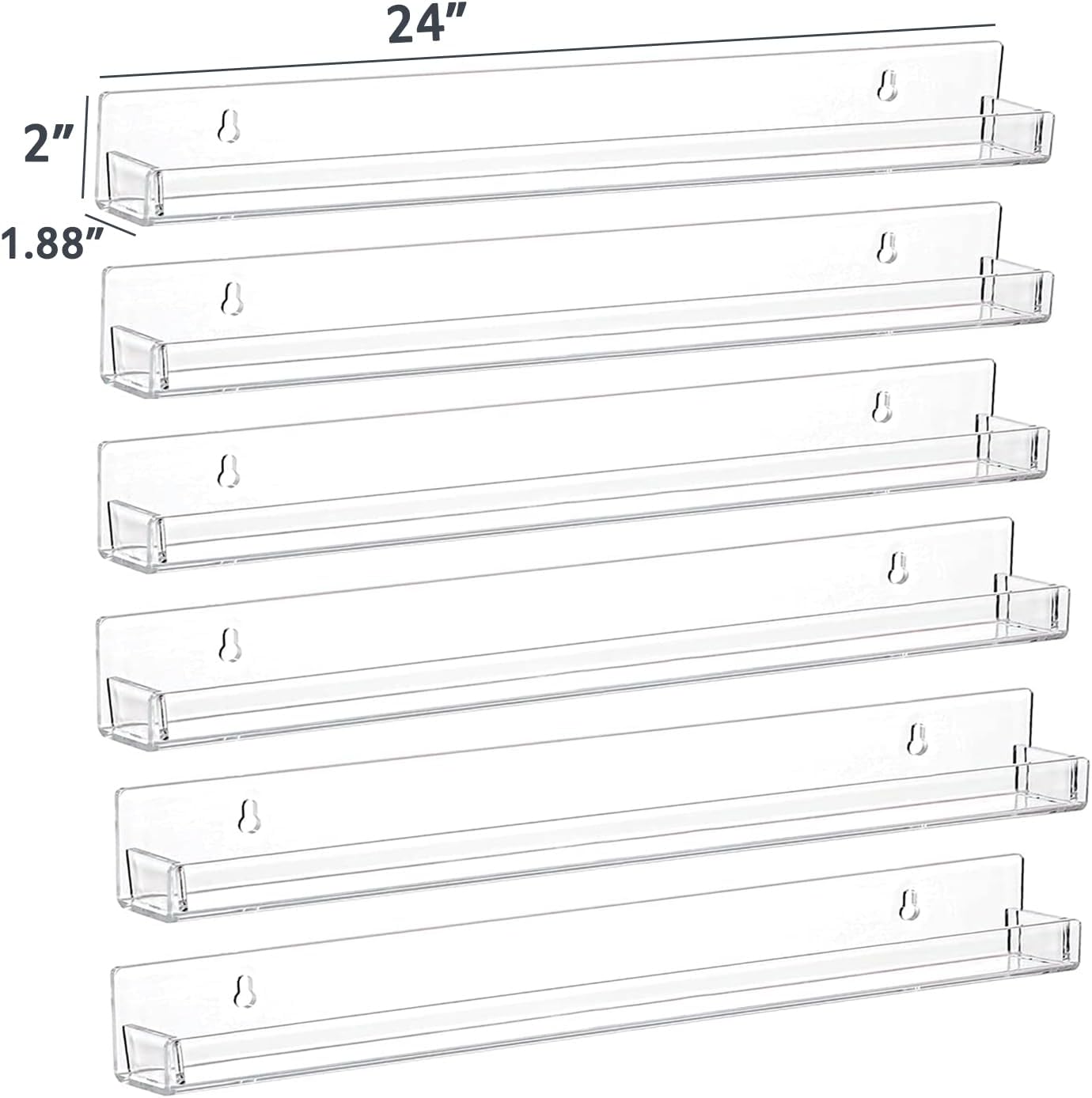 6Pcs/Set 24 Inch Nail Polish Rack Wall Mounted, Lipstick Essential Oil Bottle Clear Holder Organizer, Big Display Stand Wall Shelf for Bottle Cup Make-ups