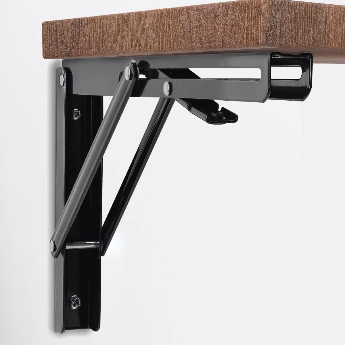 YUMORE 16 Inch Folding Shelf Brackets, Heavy Duty Collapsible Shelf Bracket, Black DIY L Bracket for Workbench Folding Table Hinge, Max Load: 330lb, Pack of 2