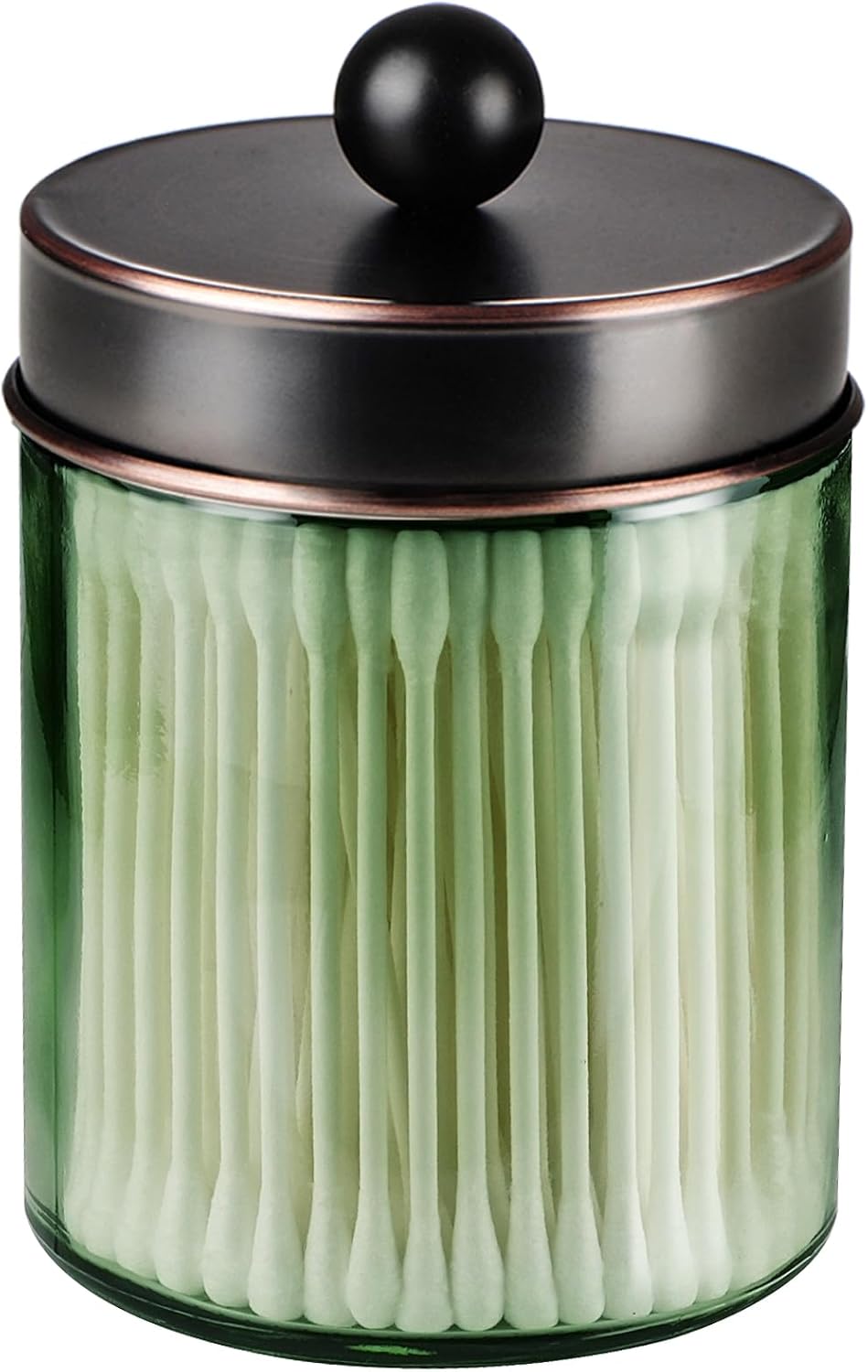 Amolliar Sage Green Apothecary Glass Jar With Metal Lid & Stickers, Bathroom Qtip Holder Storage Canister, Farmhouse Decor for Cotton Balls, Cotton Swabs, Makeup Pads, Bath Salt, Floss,ORB 1 Pack