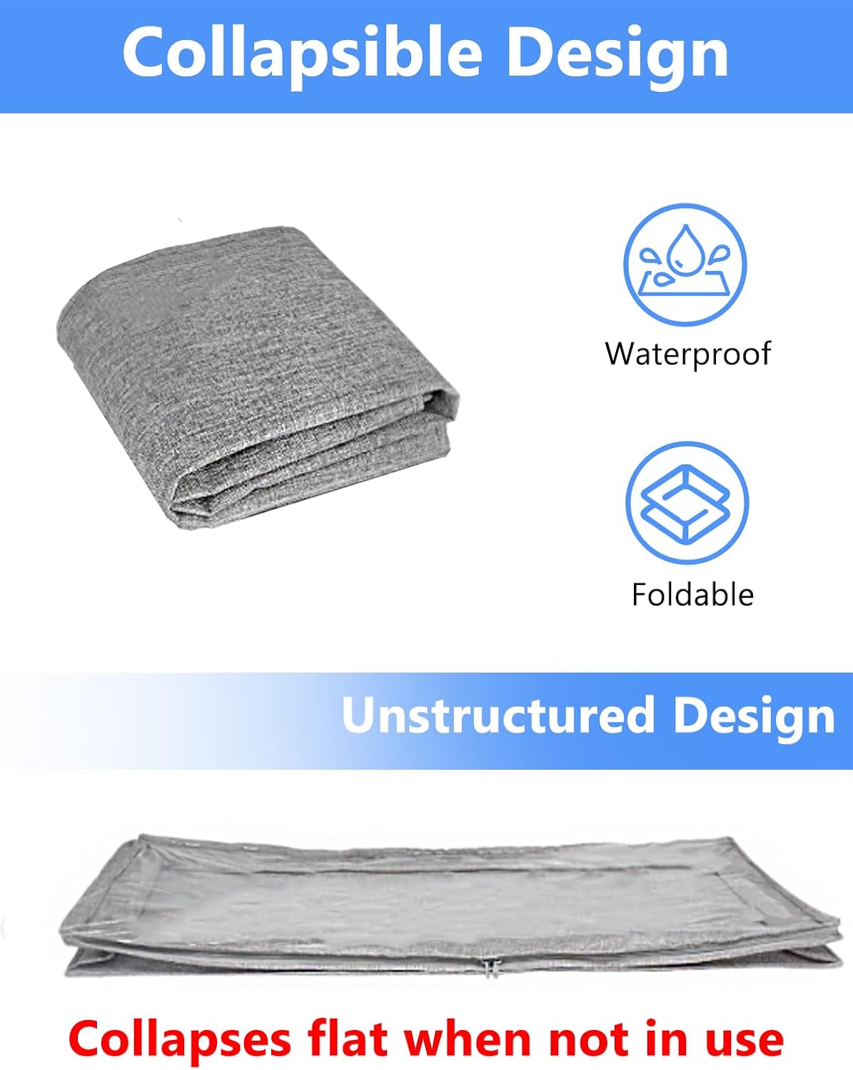 Low Profile Under Bed Storage, 3-Inch High Foldable Underbed Storage Bins with Lid & Zipper, No Structure, Super Slim Clothes Organizer for Crib Dorm Couch Low Bed, 6-Pack, Clear Top
