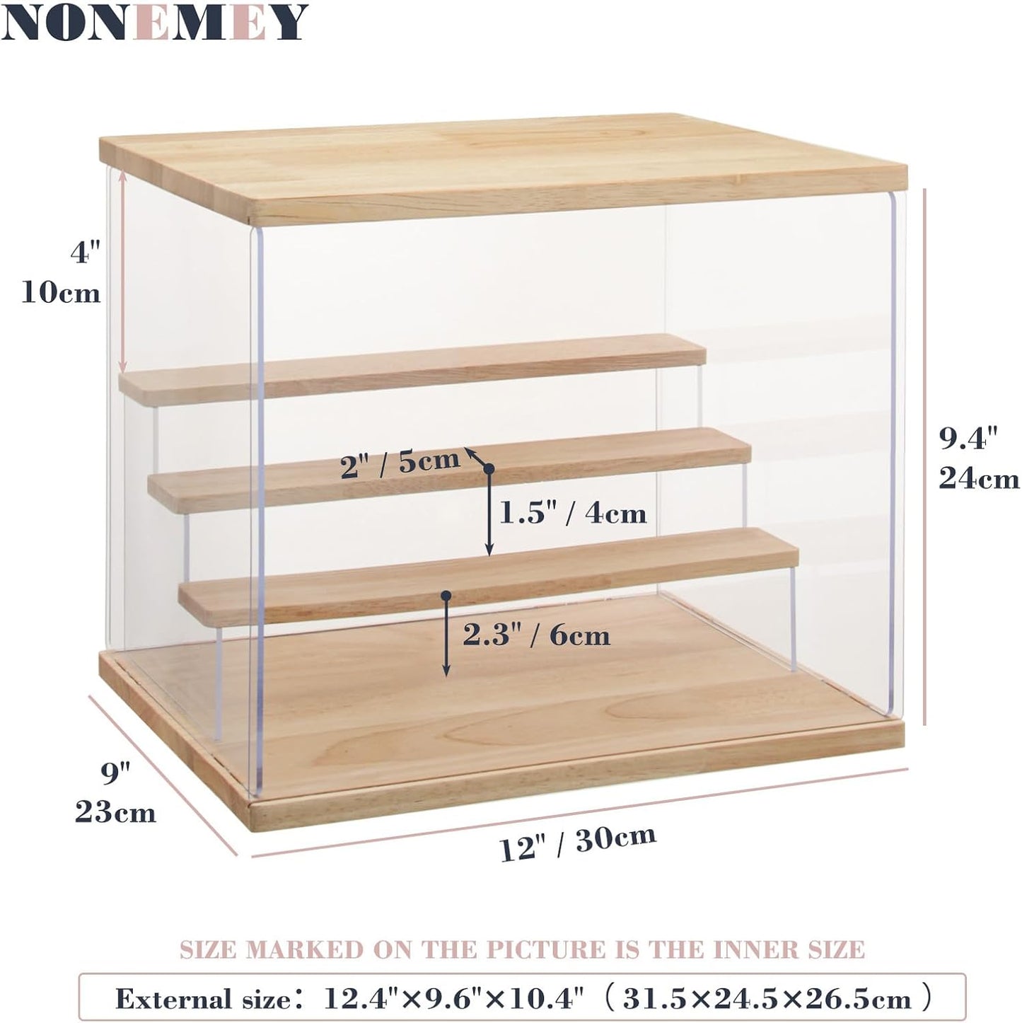 NONEMEY Clear Acrylic Display Case with Light ,3/4/5/6 Tier Multiple Color Lights via Remote Control Dustproof Display Box for Collectibles Figures Mini Toys (4Tier 12.4*9.6*10.4inch)