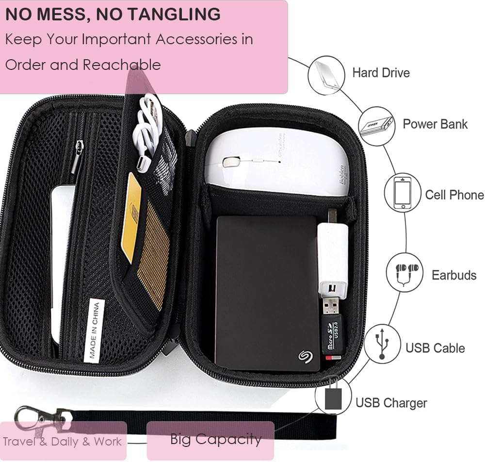 External Hard Drive Case, Shockproof Hard EVA Carrying Case Electronics Organizer Travel Case for Hard Drive, Charger, Laptop Mouse, Power Bank, Electronics Accessories Organizer Pouch Bag