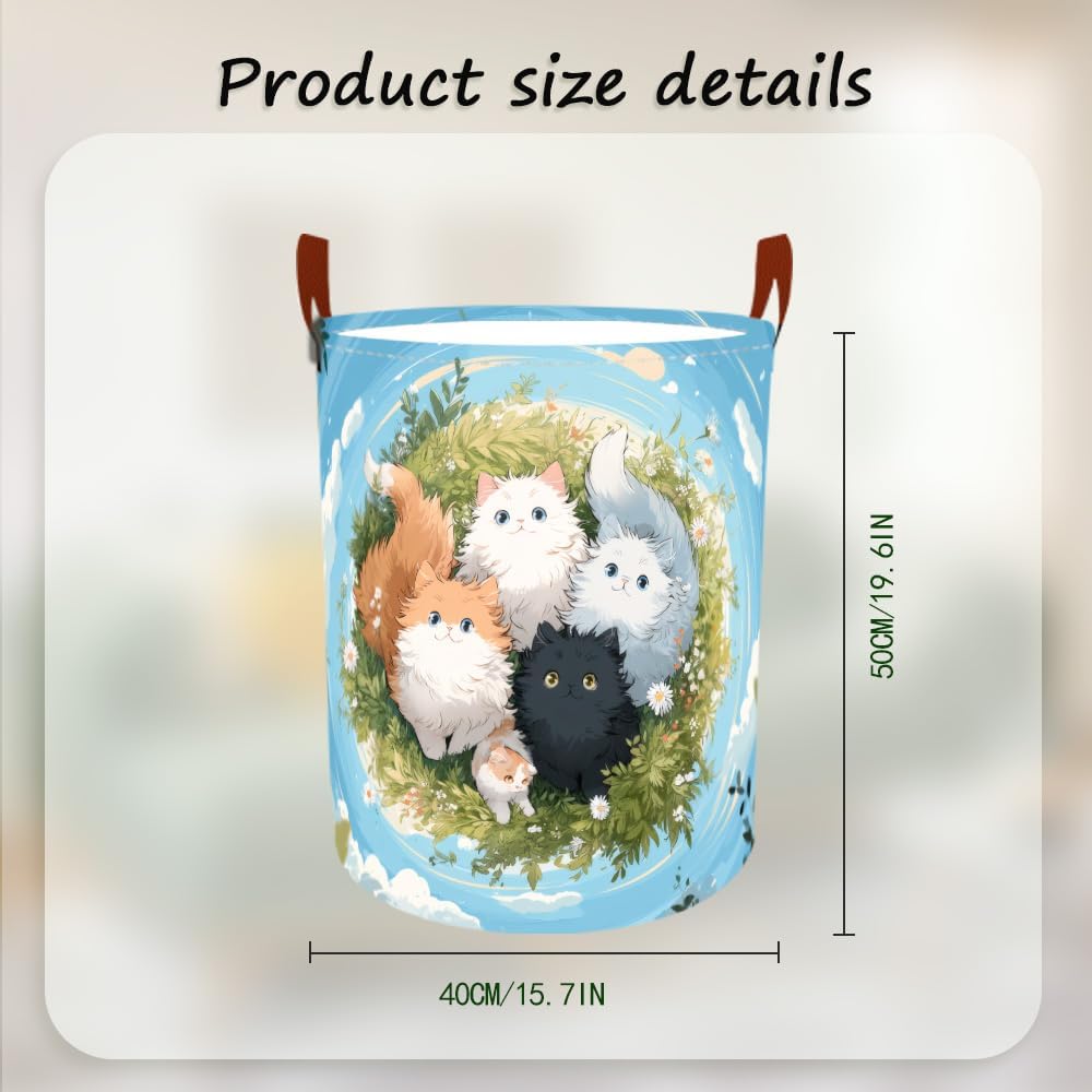 Laundry Baskets 15.7x19.7 Inch Large Kittens Meadow Design Collapsible Laundry Hamper with Handles Oxford Fabric Clothes Storage Bin Foldable Dirty Clothes Organizer for Bedroom Bathroom Dorm
