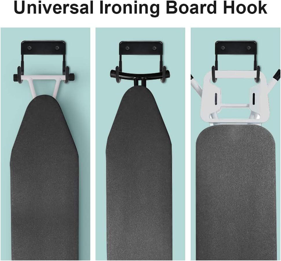 Ironing Board Hanger Wall Mount Ironing Board Holder Organizer Wall Rack for Laundry Rooms Storage Rack Hanging Shelf Hanger (White) (Black)