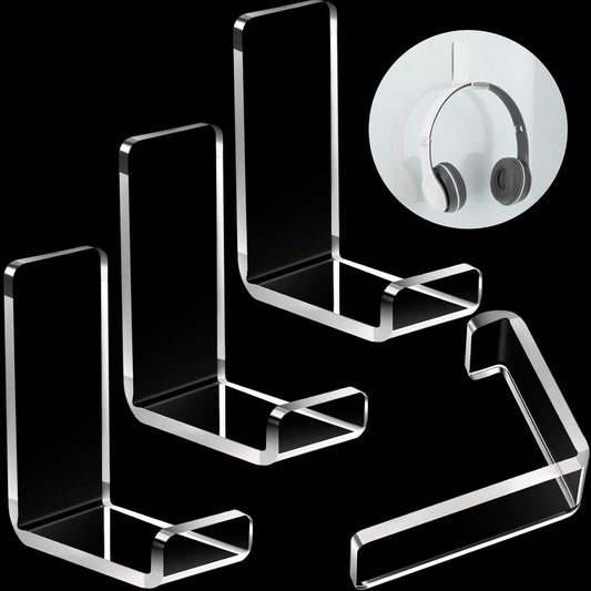 Weewooday 4 Pieces Headphone Hanger Holder Desk Adhesive Headphone Hook Wall Mount Headset Stand Acrylic Holder with Glues for General Purpose Game Earphone(Clear)