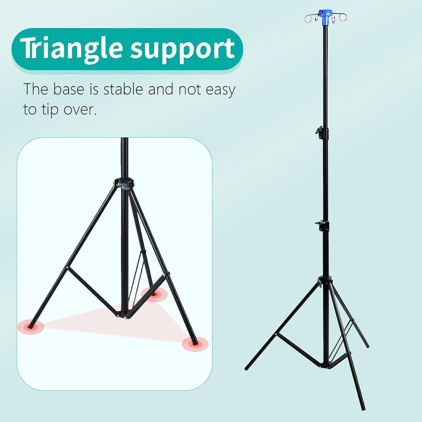 Lefeke IV Pole Portable for Traveling, Adjustable IV Stand with Hooks, Medical IV Drip Infusion Bag Holder, IV Fluids Floor Stand (Black)