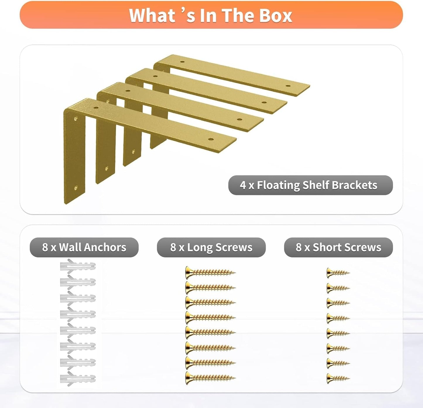 Gold Heavy Duty Shelf Brackets 12 Inch, Extra Thick L Shelving Brackets, Rustic Gold Iron Floating Shelves Wall Mounted with Hardware for DIY Open Shelving, 4 Pack