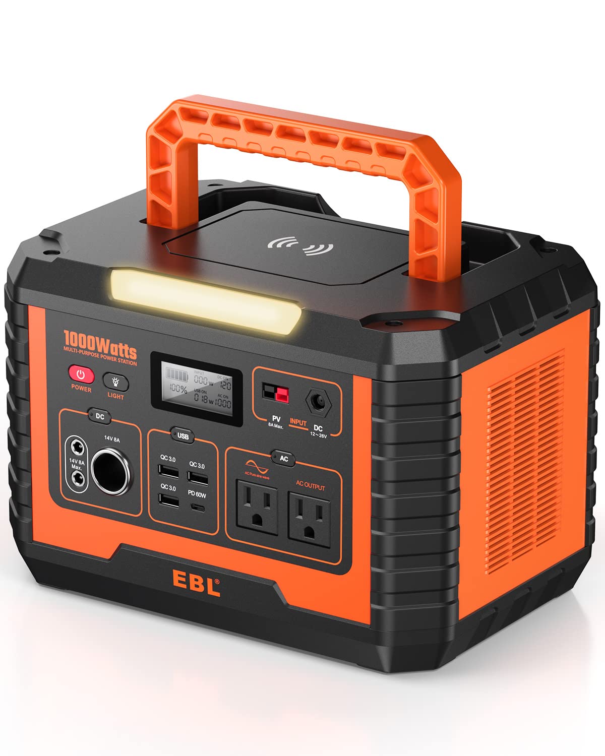 EBL Portable Power Station 1000W, Camping Solar Generator 270000mAh with 110V AC Outlet, PD 60W Fast Charging For Home Camping Emergency Backup